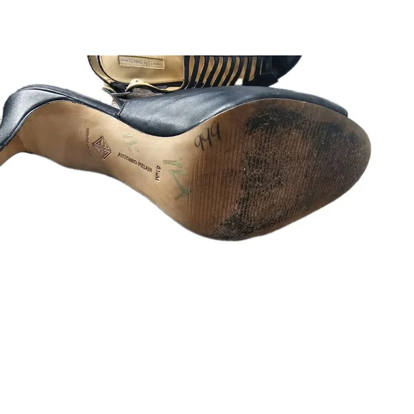 Antonio MELANIE BLACK Leather Strappy Heels, 8.5 M. Slingback Closure, Opentoe - Picture 6 of 7